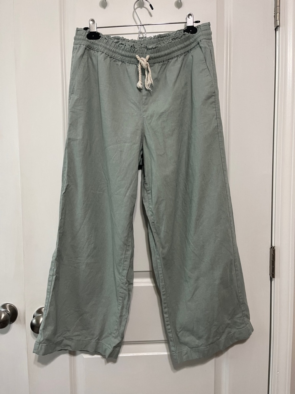 J. Crew Factory Linen Cotton Blend Wide Leg Paper Bag Trousers Sz 12 - Picture 2 of 7